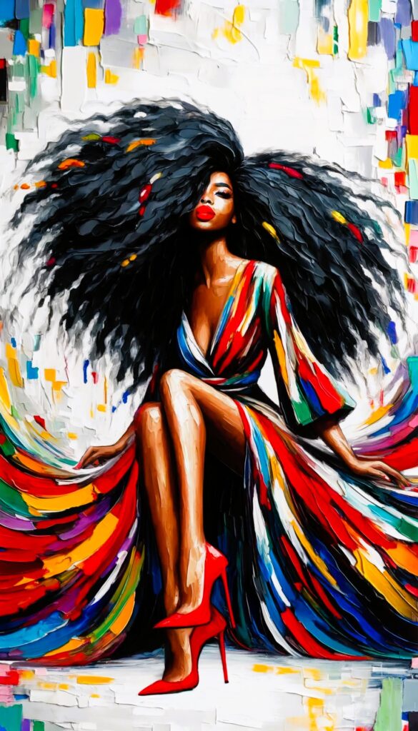 Black Woman Artwork impasto art painting