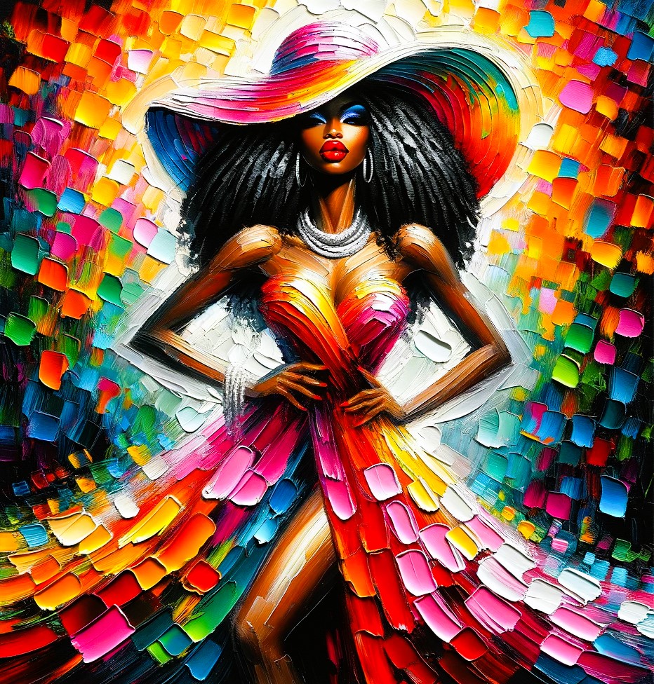 Black Woman Artwork impasto art painting